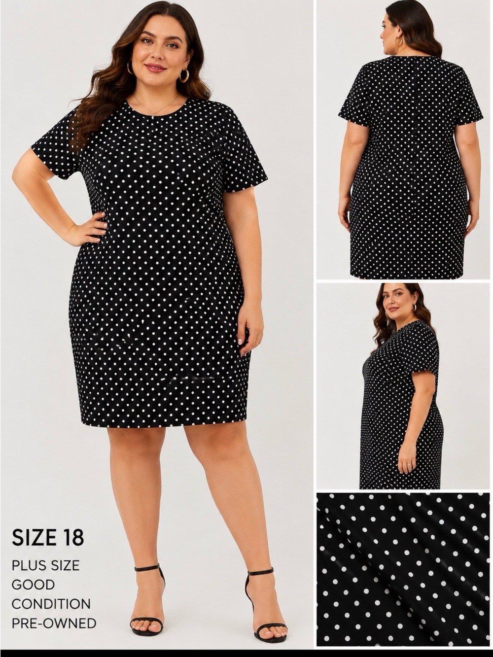 Worthington Black Polka Dot Short Sleeve Mini Dress - Picture 1 of 5
